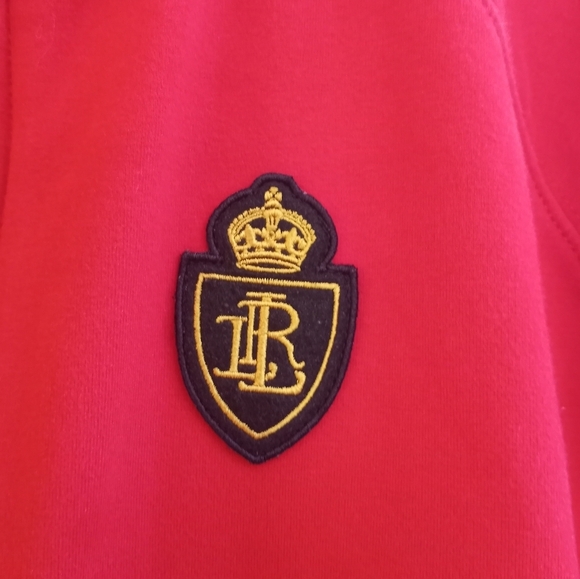 Vintage 80s Lauren Ralph Lauren Classic Preppy Red Logo Striped Sleeve Hoodie - Picture 2 of 5